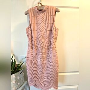 Bardot Lace Illusion Mini Dress, Millennial Pink, Small